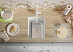 PRIMAGRAN Evier Sous Plan Blanc 36x47cm, Evier en Granit 1 bac + Kit de Vidage + Accessoires, Évier au meuble 40cm - Prague