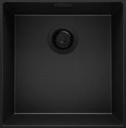 PRIMAGRAN Evier Sous Plan Tout Noir 46x47cm, Evier en Granit 1 bac + Kit de Vidage, Évier au meuble 50cm - London