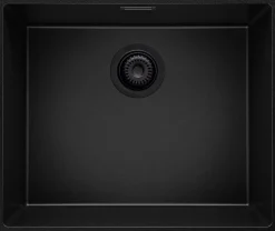 PRIMAGRAN Evier Sous Plan Tout Noir 56x47cm, Evier en Granit 1 bac + Kit de Vidage, Évier au meuble 60cm - London