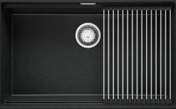 PRIMAGRAN Evier Sous Plan Graphite 76x47cm, Evier en Granit 1 bac + Kit de Vidage + Accessoires, Évier au meuble 80cm - Prague