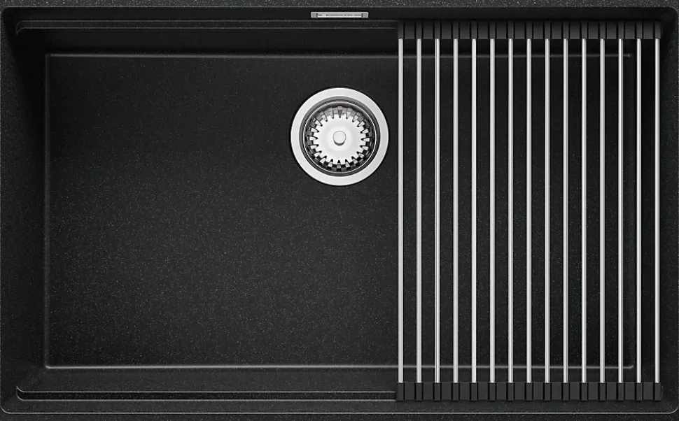 PRIMAGRAN Evier Sous Plan Graphite 76x47cm, Evier en Granit 1 bac + Kit de Vidage + Accessoires, Évier au meuble 80cm - Prague