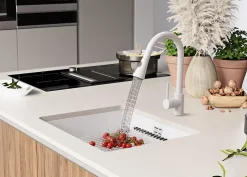 PRIMAGRAN Evier Sous Plan Blanc 86x47cm, Evier en Granit 1 bac + Kit de Vidage + Accessoires, Évier au meuble 90cm - Prague