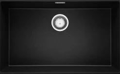 PRIMAGRAN Evier Sous Plan Noir Métallisé 76x47cm, Evier en Granit 1 bac + Kit de Vidage, Évier au meuble 80cm - London
