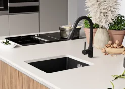 PRIMAGRAN Evier Sous Plan Graphite 41x47cm, Evier en Granit 1 bac + Kit de Vidage, Évier au meuble 45cm - London