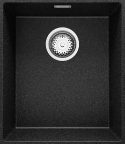 PRIMAGRAN Evier Sous Plan Graphite 41x47cm, Evier en Granit 1 bac + Kit de Vidage, Évier au meuble 45cm - London