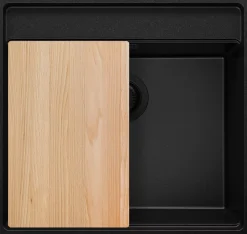 PRIMAGRAN Evier Sous Plan Tout Noir 56x53cm, Evier en Granit 1 bac + Kit de Vidage + Accessoires, Évier au meuble 60cm - Bergen