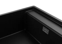 PRIMAGRAN Evier Sous Plan Tout Noir 56x53cm, Evier en Granit 1 bac + Kit de Vidage + Accessoires, Évier au meuble 60cm - Bergen