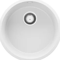 PRIMAGRAN Evier Sous Plan Blanc 46x46cm, Evier en Granit 1 bac + Kit de Vidage, Évier au meuble 50cm - La Valette