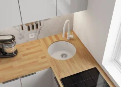 PRIMAGRAN Evier Sous Plan Blanc 46x46cm, Evier en Granit 1 bac + Kit de Vidage, Évier au meuble 50cm - La Valette