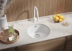 PRIMAGRAN Evier Sous Plan Blanc 46x46cm, Evier en Granit 1 bac + Kit de Vidage, Évier au meuble 50cm - La Valette