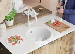 PRIMAGRAN Evier Sous Plan Blanc 46x46cm, Evier en Granit 1 bac + Kit de Vidage, Évier au meuble 50cm - La Valette