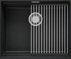 PRIMAGRAN Evier Sous Plan Graphite 56x47cm, Evier en Granit 1 bac + Kit de Vidage + Accessoires, Évier au meuble 60cm - Prague