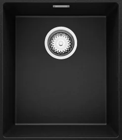 PRIMAGRAN Evier Sous Plan Noir 41x47cm, Evier en Granit 1 bac + Kit de Vidage, Évier au meuble 45cm - London