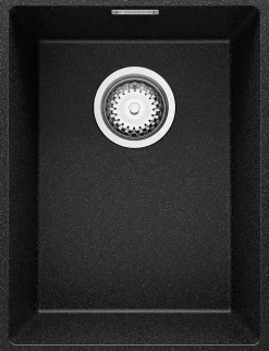 PRIMAGRAN Evier Sous Plan Graphite 36x47cm, Evier en Granit 1 bac + Kit de Vidage, Évier au meuble 40cm - London
