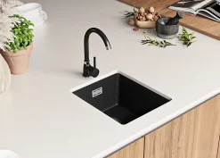 PRIMAGRAN Evier Sous Plan Graphite 36x47cm, Evier en Granit 1 bac + Kit de Vidage, Évier au meuble 40cm - London