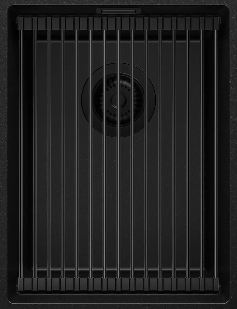 PRIMAGRAN Evier Sous Plan Tout Noir 36x47cm, Evier en Granit 1 bac + Kit de Vidage + Accessoires, Évier au meuble 40cm - Prague