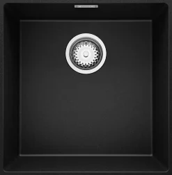 PRIMAGRAN Evier Sous Plan Noir 46x47cm, Evier en Granit 1 bac + Kit de Vidage, Évier au meuble 50cm - London