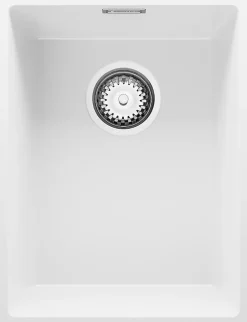 PRIMAGRAN Evier Sous Plan Blanc 36x47cm, Evier en Granit 1 bac + Kit de Vidage, Évier au meuble 40cm - London