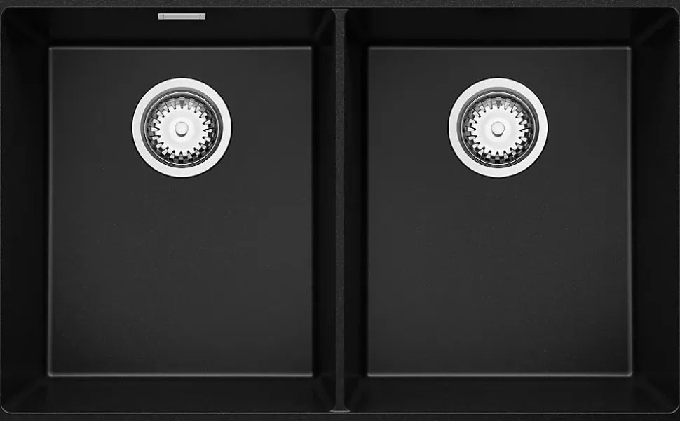 PRIMAGRAN Evier Sous Plan Noir 76x47cm, Evier en Granit 2 bacs + Kit de Vidage, Évier au meuble 80cm - London Twin