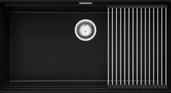 PRIMAGRAN Evier Sous Plan Noir 86x47cm, Evier en Granit 1 bac + Kit de Vidage + Accessoires, Évier au meuble 90cm - Prague