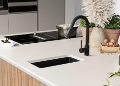 PRIMAGRAN Evier Sous Plan Graphite 26x47cm, Evier en Granit 1 bac + Kit de Vidage, Évier au meuble 30cm - London