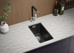 PRIMAGRAN Evier Sous Plan Graphite 26x47cm, Evier en Granit 1 bac + Kit de Vidage, Évier au meuble 30cm - London