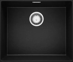 PRIMAGRAN Evier Sous Plan Noir Métallisé 56x47cm, Evier en Granit 1 bac + Kit de Vidage, Évier au meuble 60cm - London