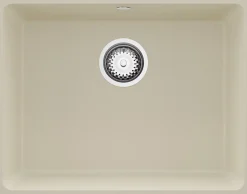 PRIMAGRAN Evier Sous Plan Beige 56x44cm, Evier en Granit 1 bac + Kit de Vidage, Évier au meuble 60cm - Venise Easy