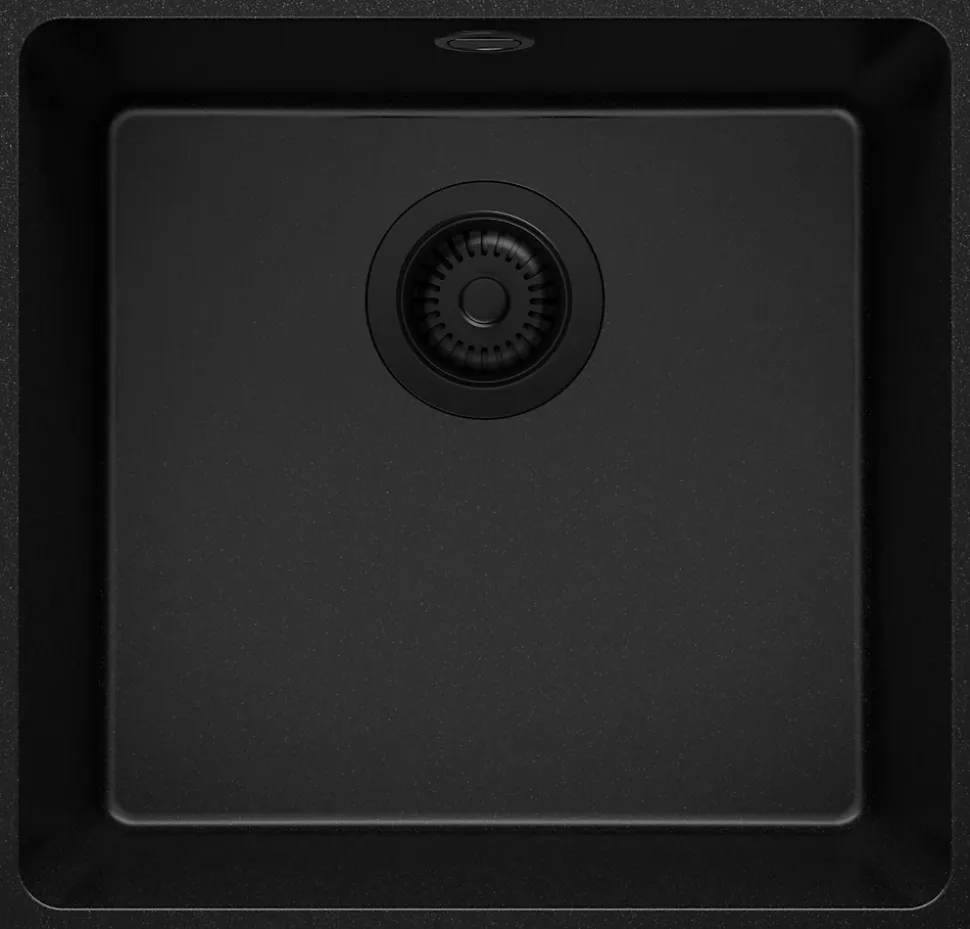 PRIMAGRAN Evier Sous Plan Tout Noir 46x44cm, Evier en Granit 1 bac + Kit de Vidage, Évier au meuble 50cm - Venise Easy
