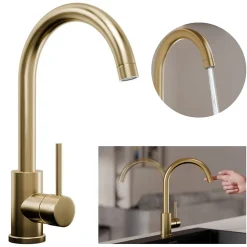 PRIMAGRAN Robinet de cuisine 5010, Robinet d'évier rotation 360 degrés, Robinet haute pression, Doré