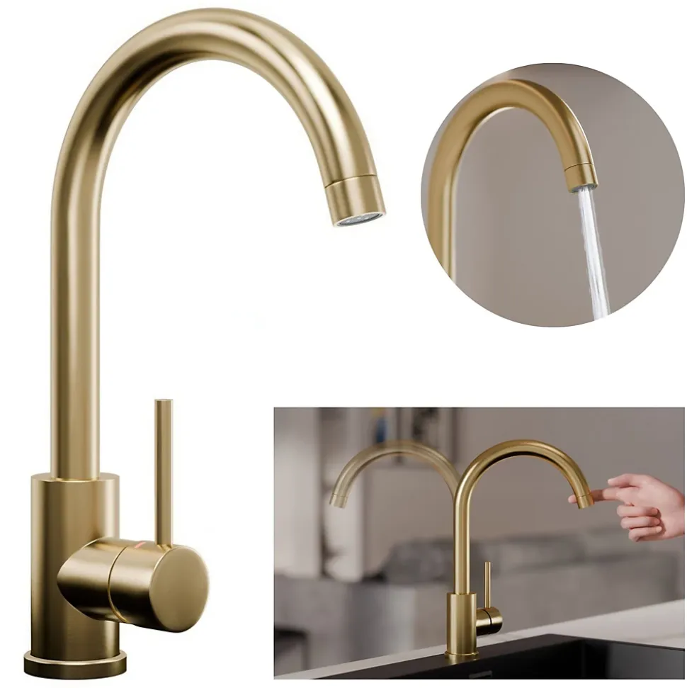 PRIMAGRAN Robinet de cuisine 5010, Robinet d'évier rotation 360 degrés, Robinet haute pression, Doré