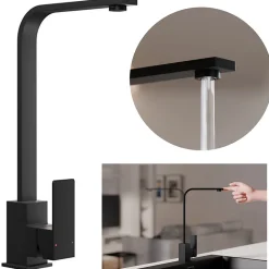 PRIMAGRAN Robinet de cuisine 8010, Robinet d'évier rotation 360 degrés, Robinet haute pression, avec deux types de jet, Noir
