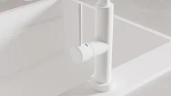 PRIMAGRAN Robinet de cuisine 6030, Robinet d'évier rotation 360 degrés, Robinet haute pression, avec bec flexible FLEX, Blanc