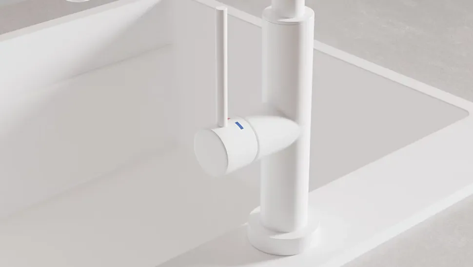 PRIMAGRAN Robinet de cuisine 6030, Robinet d'évier rotation 360 degrés, Robinet haute pression, avec bec flexible FLEX, Blanc