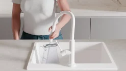 PRIMAGRAN Robinet de cuisine 6030, Robinet d'évier rotation 360 degrés, Robinet haute pression, avec bec flexible FLEX, Blanc