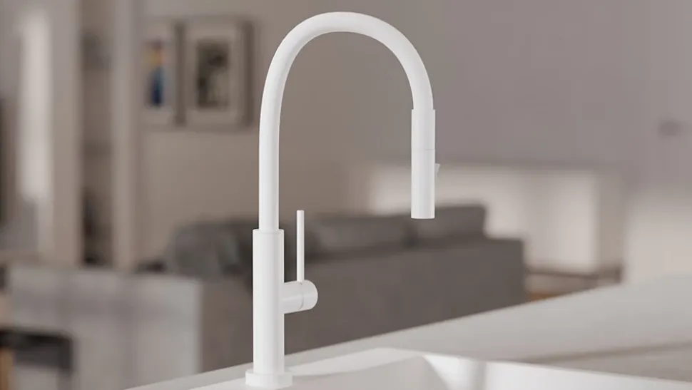 PRIMAGRAN Robinet de cuisine 6030, Robinet d'évier rotation 360 degrés, Robinet haute pression, avec bec flexible FLEX, Blanc