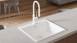 PRIMAGRAN Robinet de cuisine 6030, Robinet d'évier rotation 360 degrés, Robinet haute pression, avec bec flexible FLEX, Blanc