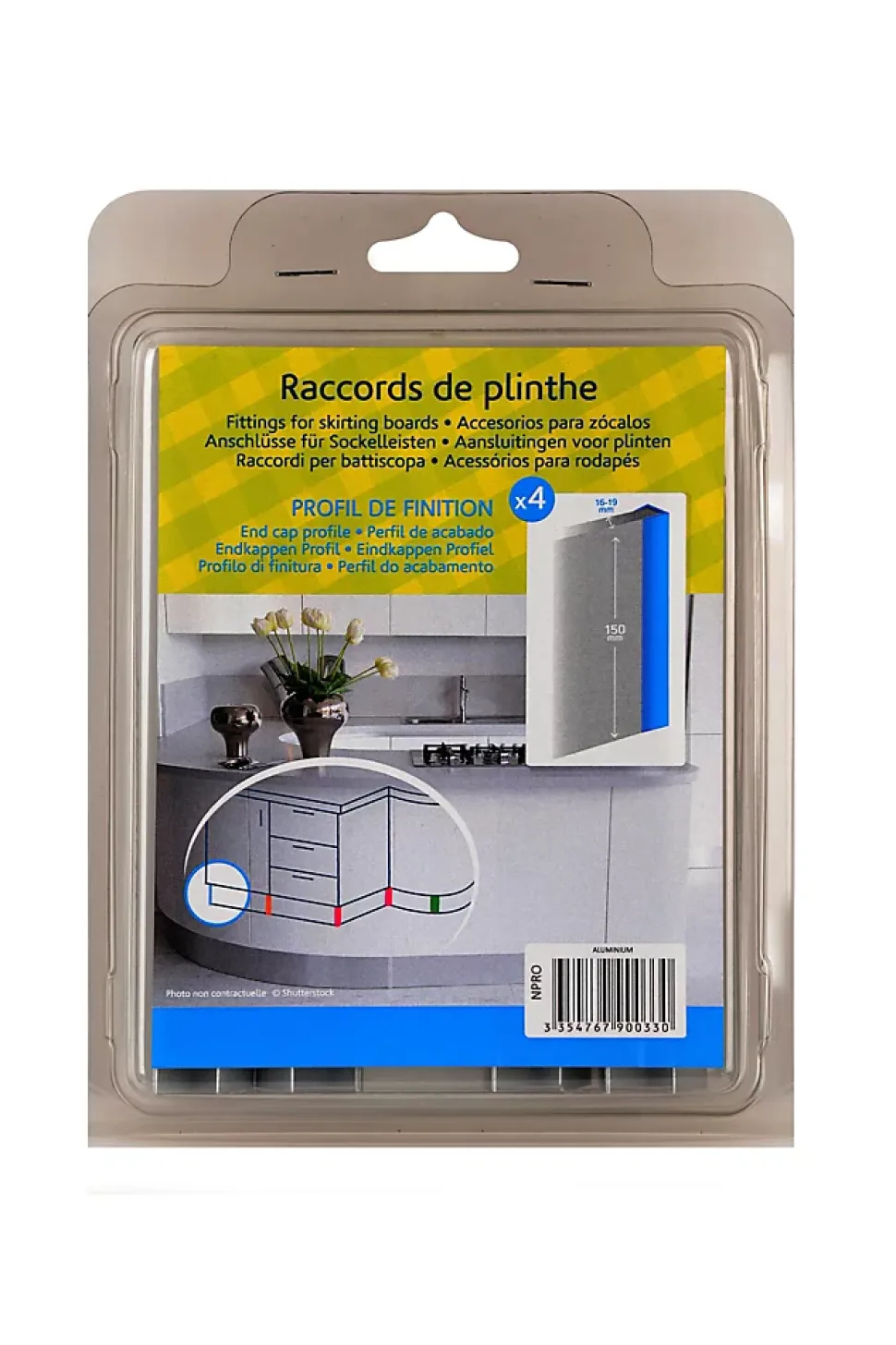 Raccord de finition de plinthe de cuisine Nordlinger 16/19 mm, gris x 4