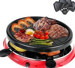 Raclette 4 personnes rouge avec plancha et poêlons amovibles