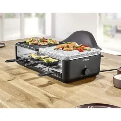 Raclette Gril - SEVERIN - RG2366 - 8 pers. - Pierre Naturelle et Plaque de Cuisson Réversible - 8 poelons - Noir
