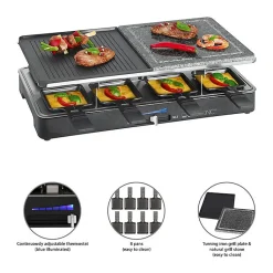 Raclette gril 2en1 8 personnes Clatronic RG 3518 Noir