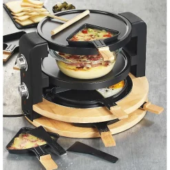 RACLETTE GRIL 8P + 2 GRANDS POELONS 1500W BOIS RANGE POELONS KITCHENCHEF - KCWOOD8SUPER