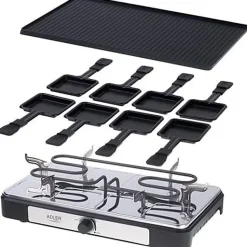 Raclette électrique ADLER AD6616 avec poêle - Plancha sans fumée de style moderne pour 8 personnes 1400W