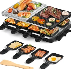 Raclette 1300W 8 personnes avec pierre et grill
