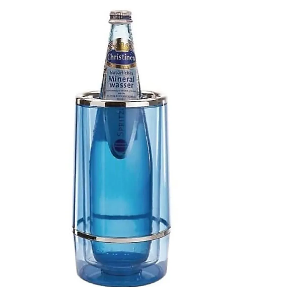 Rafraîchisseur de bouteille transparent isolant polystyrène - Bleu