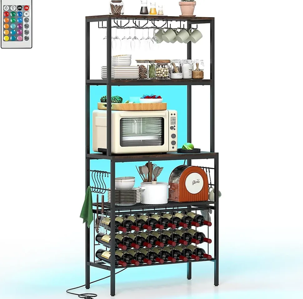 Range Bouteille 75x33x165 CM avec Multiprise USB-C/A, Rangement Casier à Vin, Cuisine, Salon, Bar, Charge 70 KG