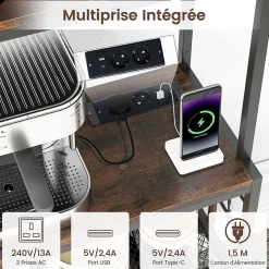 Range Bouteille 75x33x165 CM avec Multiprise USB-C/A, Rangement Casier à Vin, Cuisine, Salon, Bar, Charge 70 KG