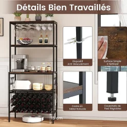 Range Bouteille 75x33x165 CM avec Multiprise USB-C/A, Rangement Casier à Vin, Cuisine, Salon, Bar, Charge 70 KG