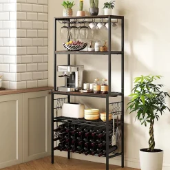 Range Bouteille 75x33x165 CM avec Multiprise USB-C/A, Rangement Casier à Vin, Cuisine, Salon, Bar, Charge 70 KG