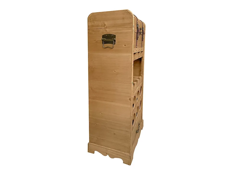 Range bouteilles avec coffre en bois de sapin et MDF - L.43 x H.100 cm - Naturel - CAVINA